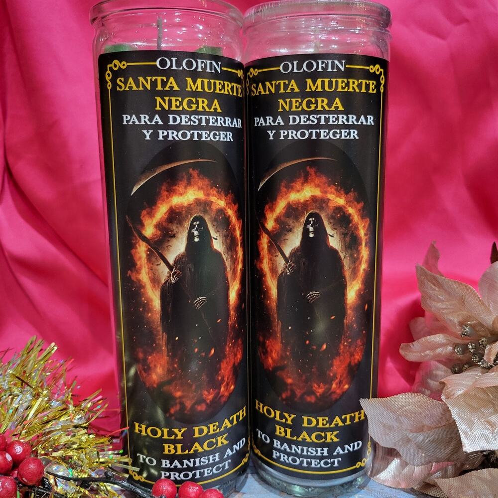 Santa Muerte Black Cocktail Fixed Candle To Banish And Protect 2 Pk Bundle